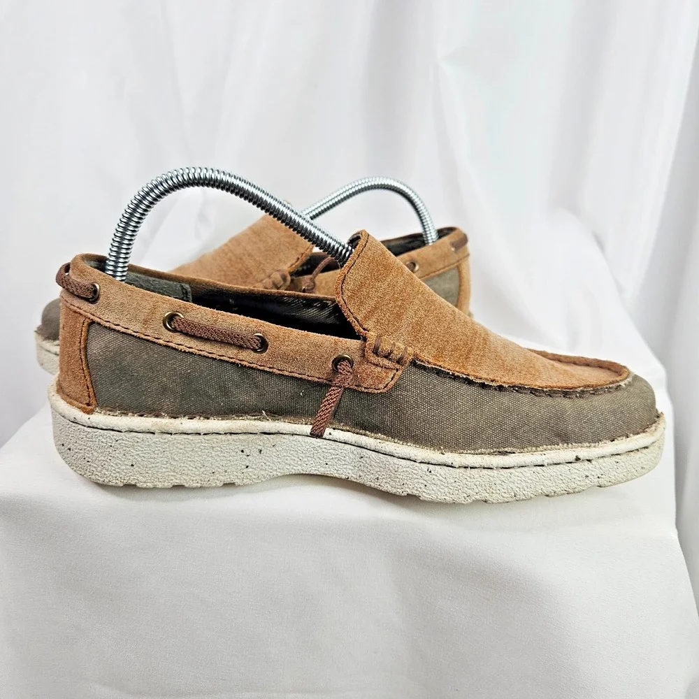 Justin Loafers Men 7.5‎ M Walker Shoes Ash Cafe Leather Canvas Slip On Boat Shoe